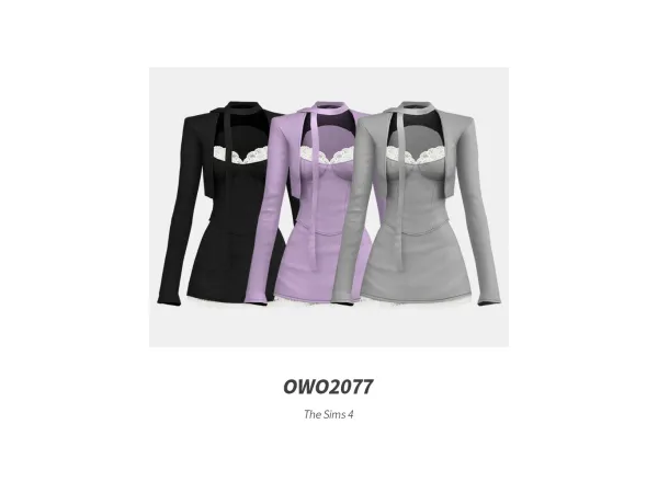 Mix OWO2077 Elegant Lace Jacket Dress - The Sims 4 custom content