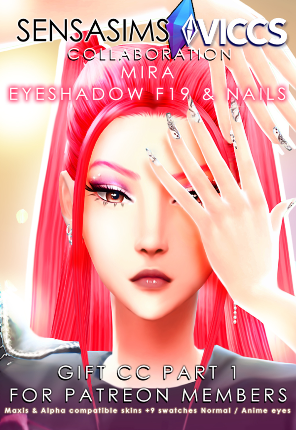 Mix MIRA EYESHADOW NAILS x VICCS MAKEUP MAXIS MIX F19GIFT PART 1 HUNTRIX KPOP DEMON HUNTERS by sensasims - The Sims 4 Custom Content