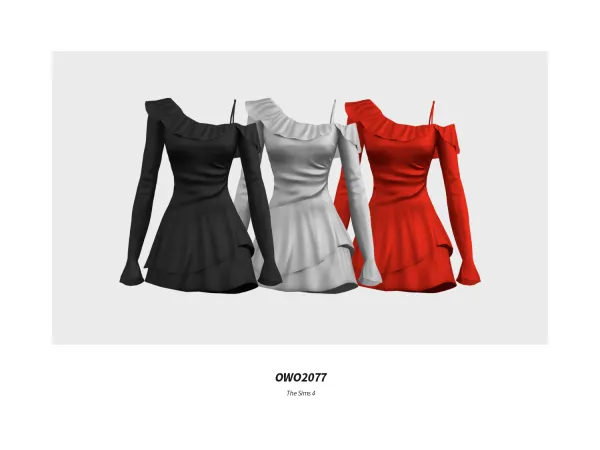 Mix OWO2077 Chic Ruffled Asymmetric Dress - The Sims 4 Custom Content