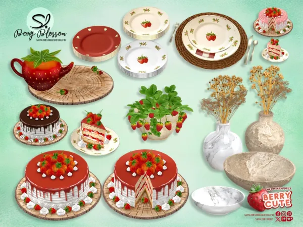 Alpha Berry Blossom Decor by simcredible - The Sims 4 Custom Content