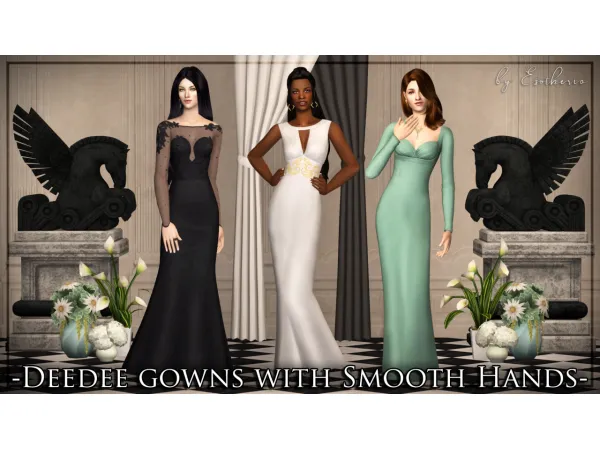 9 Deedee Gowns With Smooth Hands by simsfinds - The Sims 2 Custom Content