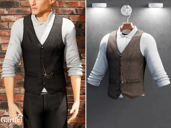 Alpha Adult Classic vintage vest with chain detail by Garfiel - The Sims 4 Custom Content