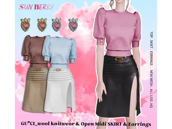 Alpha Top skirt earrings by SUNBERRY - The Sims 4 Custom Content