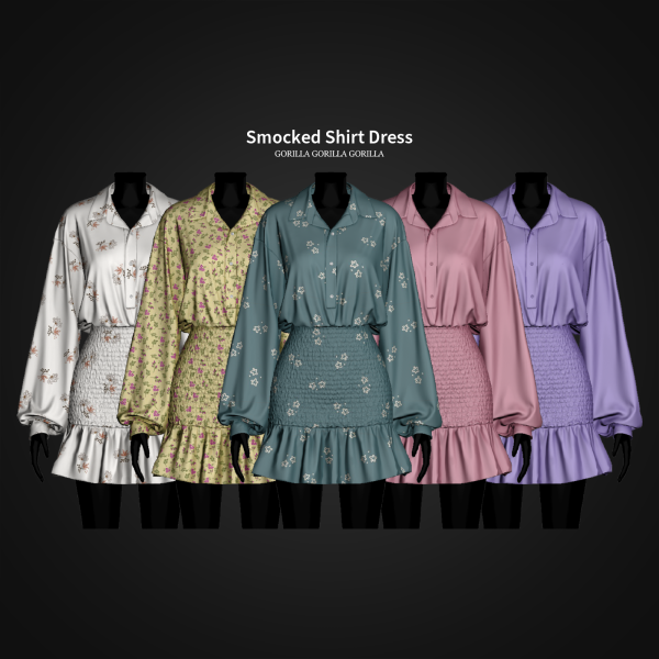 Alpha Smocked Shirt Dress by simsfinds - The Sims 4 Custom Content