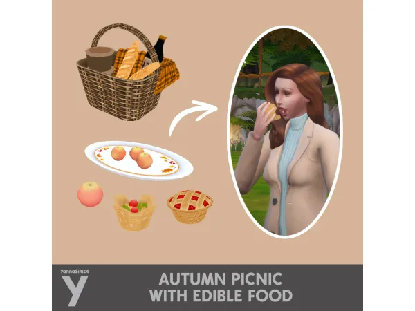 Maxis Match Autumn Picnic With Edible Food by YannaSims4CC - The Sims 4 Custom Content