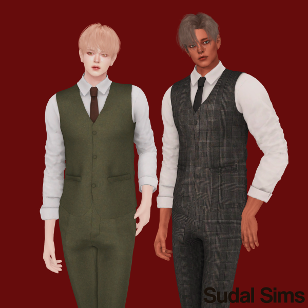 Alpha [sudal] Vest Tie Shirt Tailored Pants Set M by simsfinds - The Sims 4 Custom Content