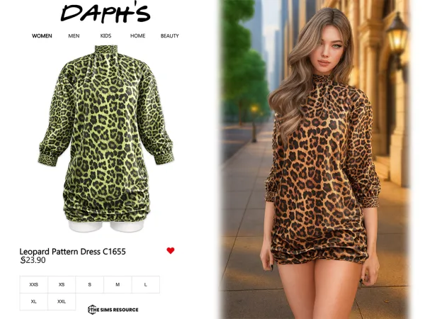 Alpha Daph's Leopard Pattern Dress C1655 - The Sims 4 Custom Content