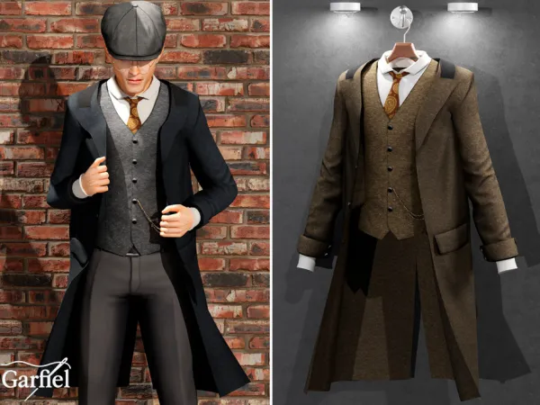 Alpha Adult Top Vintage coat with vest and tie by thesimsresource - The Sims 4 Custom Content