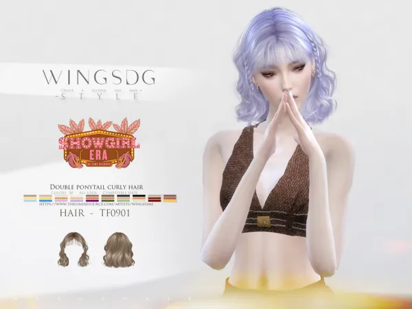 Alpha WINGS TF0901 Double ponytail curly hair by thesimsresource - The Sims 4 Custom Content