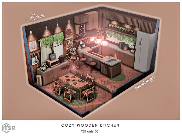 Mix Cozy Wooden Kitchen by moniamay72 - The Sims 4 Custom Content