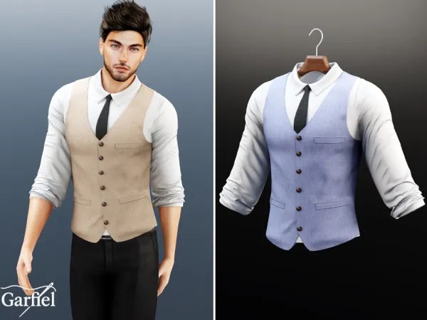 Alpha Adult Formal buttoned vest with tie by thesimsresource - The Sims 4 Custom Content