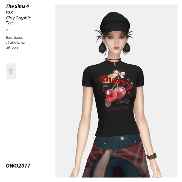 Mix OWO2077 Y2K Girly Graphic Tee by simsfinds - The Sims 4 Custom Content