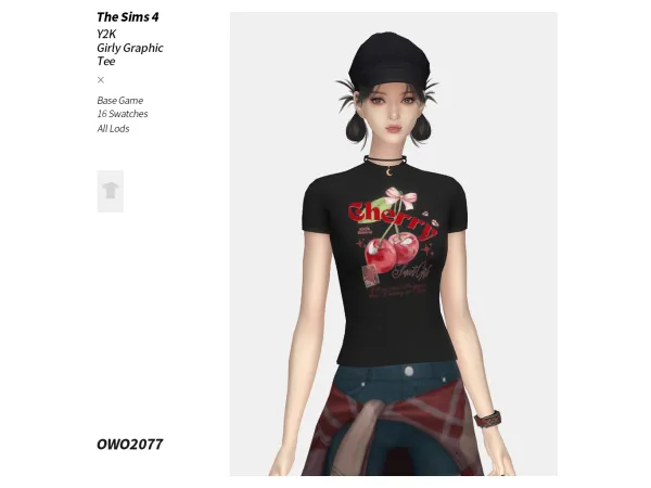 Mix OWO2077 Y2K Girly Graphic Tee - The Sims 4 Custom Content