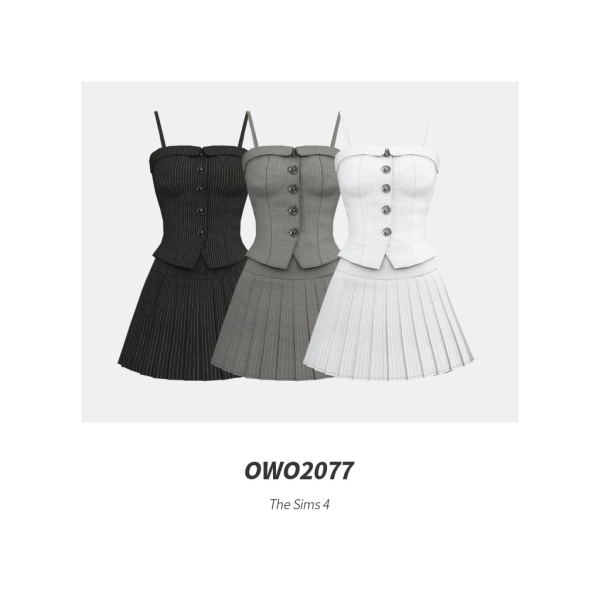 Mix OWO2077 Pinstripe Pleated Dress by simsfinds - The Sims 4 Custom Content