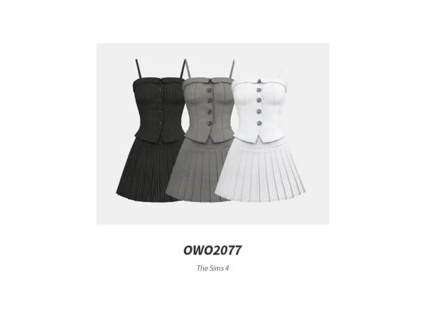 OWO2077 - Pinstripe Pleated Dress