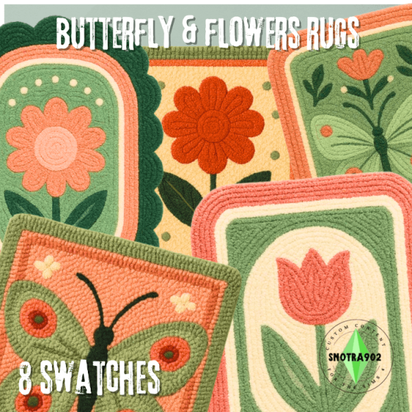 Alpha Butterfly Flowers Rugs by simsfinds - The Sims 4 Custom Content