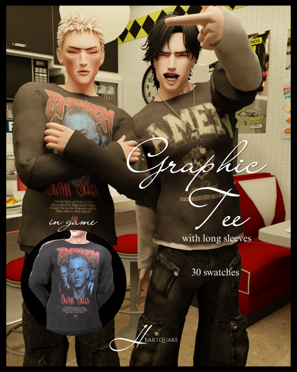 Mix heartquake graphic tee with long sleeves by simsfinds - The Sims 4 Custom Content