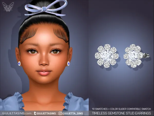 Alpha Timeless Gemstone Stud Earrings For Kids - The Sims 4 Custom Content