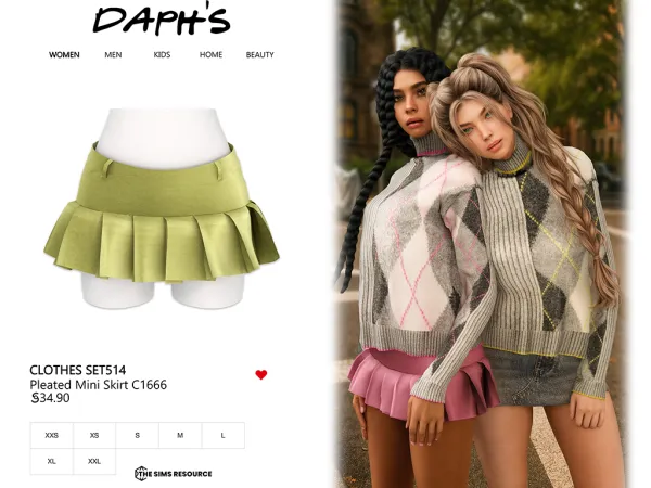 Alpha Daph's Clothes SET514 Pleated Mini Skirt C1666 by daphsmods - The Sims 4 Custom Content