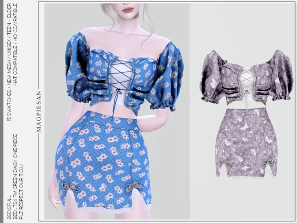 Alpha Green daisy one piece by thesimsresource - The Sims 4 Custom Content