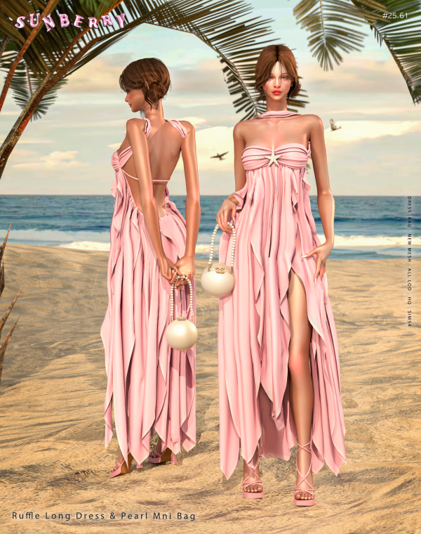 Alpha [SUNBERRY] 2561_Ruffle Long Dress by simsfinds - The Sims 4 Custom Content