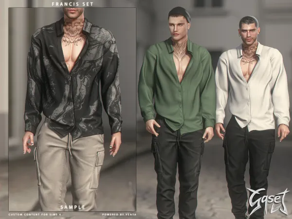 Alpha GASET Francis Shirt (Sample) by bergdorfsims - The Sims 4 Custom Content
