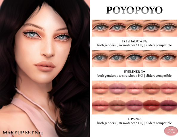 Alpha Makeup Set N14 Eyeshadow N5 Eyeiner N7 Lips N20 by simsfinds - The Sims 4 Custom Content
