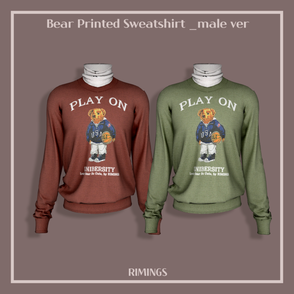 Alpha [RIMINGS] Bear Printed Sweatshirt _male ver by simsfinds - The Sims 4 Custom Content