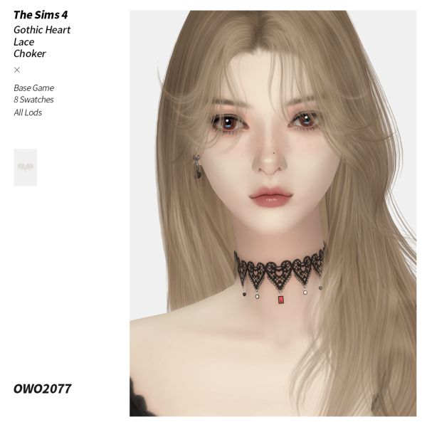 Alpha OWO2077 Gothic Heart Lace Choker by simsfinds - The Sims 4 Custom Content