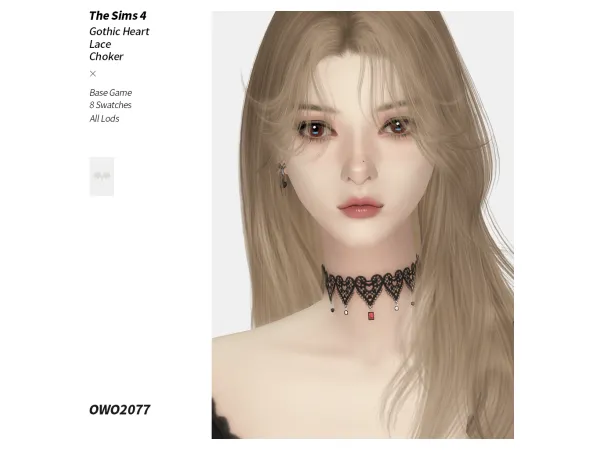 Alpha OWO2077 Gothic Heart Lace Choker - The Sims 4 Custom Content