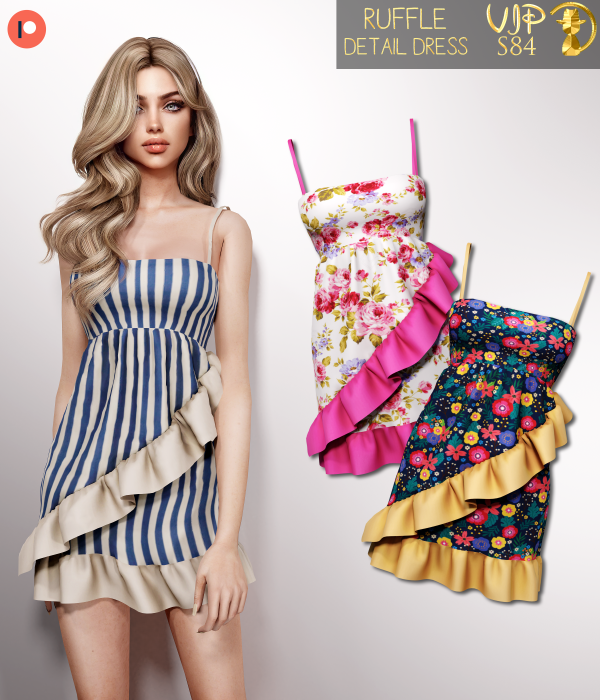 Alpha Ruffle Detail Dress S84 by daphsmods - The Sims 4 Custom Content