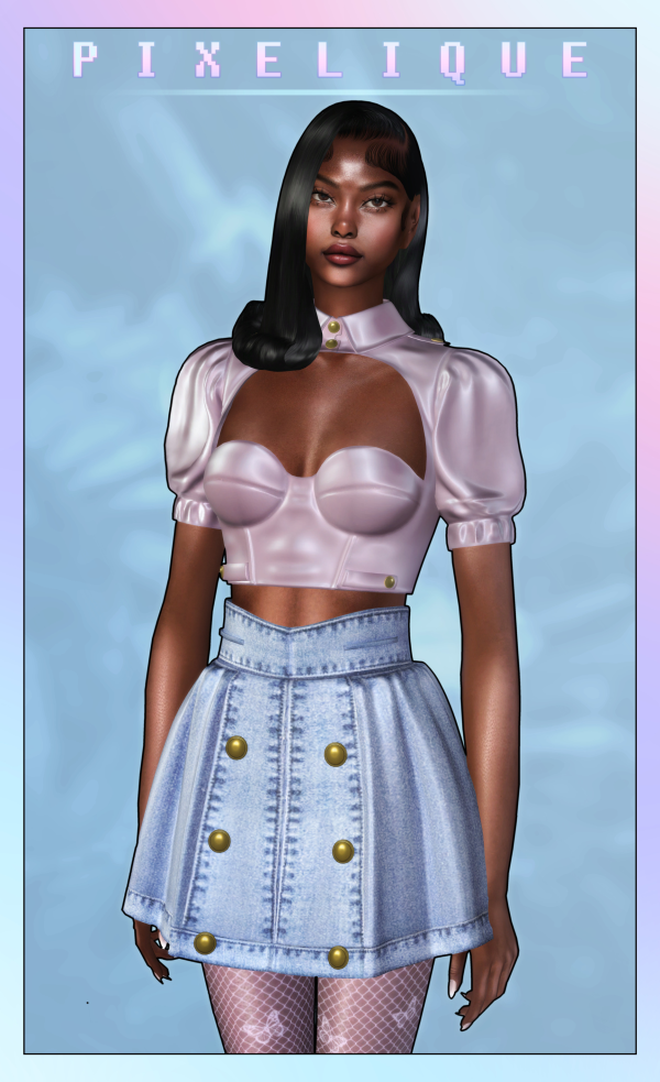 Alpha Paloma Cropped Shirt Paloma Denim Skirt by simsfinds - The Sims 4 Custom Content