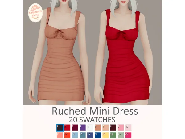 Mix Ruched Mini Dress by Guemara - The Sims 4 Custom Content