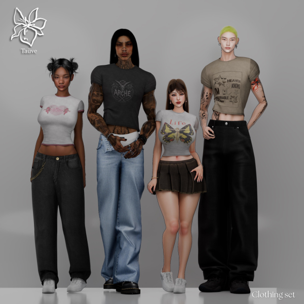 Mix DUAL GRAHICS CLOTHING SET by simsfinds - The Sims 4 Custom Content