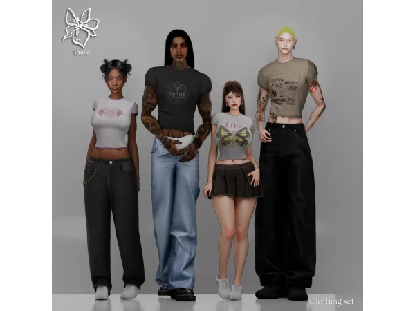 Mix DUAL GRAHICS CLOTHING SET by tauve - The Sims 4 Custom Content