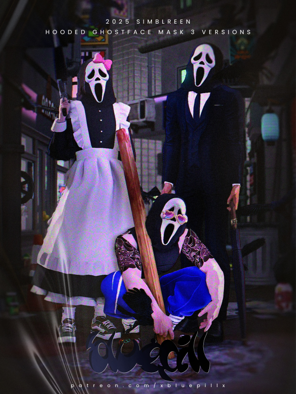 Alpha (Bluepill) hooded ghostface mask 3 versions by simsfinds - The Sims 4 Custom Content
