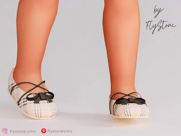 Mix Toddler Tartan Textured Ballet Flats With Bow by FlyStone - The Sims 4 Custom Content