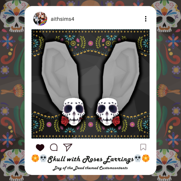 Maxis Match Skull with Roses Earrings by simsfinds - The Sims 4 Custom Content