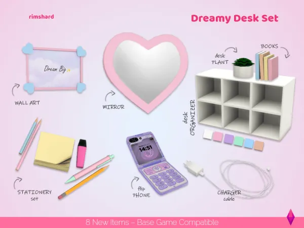 Maxis Match Dreamy Desk Set by simsfinds - The Sims 4 Custom Content