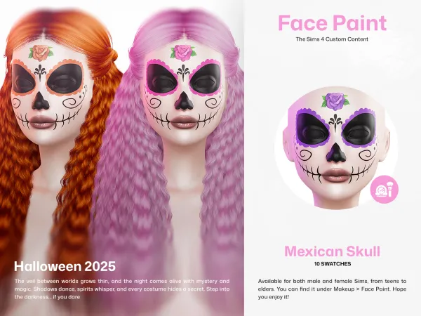 Alpha CUZISLAY Mexican Skull Face Paint by cuzislay - The Sims 4 Custom Content