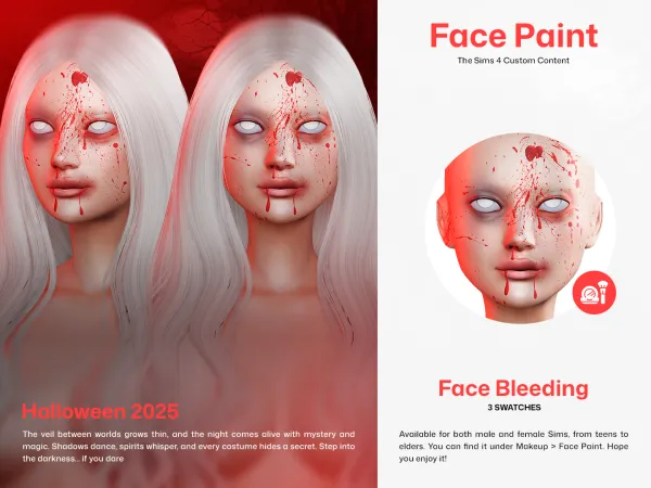 Alpha CUZISLAY Face Bleeding Face Paint by cuzislay - The Sims 4 Custom Content