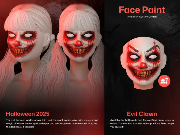 Alpha CUZISLAY Evil Clawn Face Paint - The Sims 4 custom content
