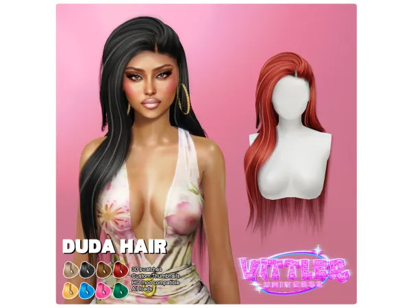 Alpha Duda Female Hair by VittlerUniverse - The Sims 4 Custom Content