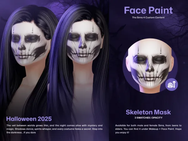 Alpha CUZISLAY Skeleton Face Paint by cuzislay - The Sims 4 Custom Content
