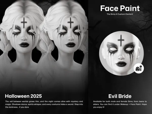 Alpha CUZISLAY Evil Bride Face Paint by cuzislay - The Sims 4 Custom Content