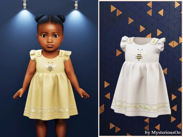 Mix Embroidered dress with bee motif Infant by MysteriousOo - The Sims 4 Custom Content