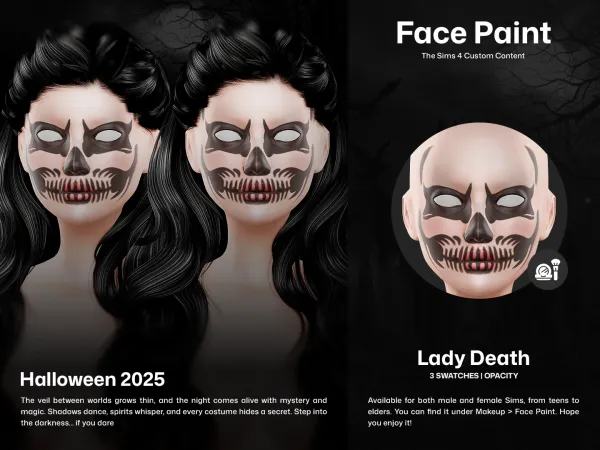 Alpha CUZISLAY Lady Death Face Paint by cuzislay - The Sims 4 Custom Content