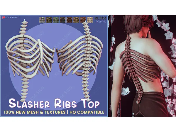 Alpha PEACH Slasher Ribs Top by kleossims - The Sims 4 Custom Content