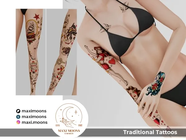 Mix Traditional Tattoos set (Sims 4 Version) by maximoons - The Sims 4 Custom Content