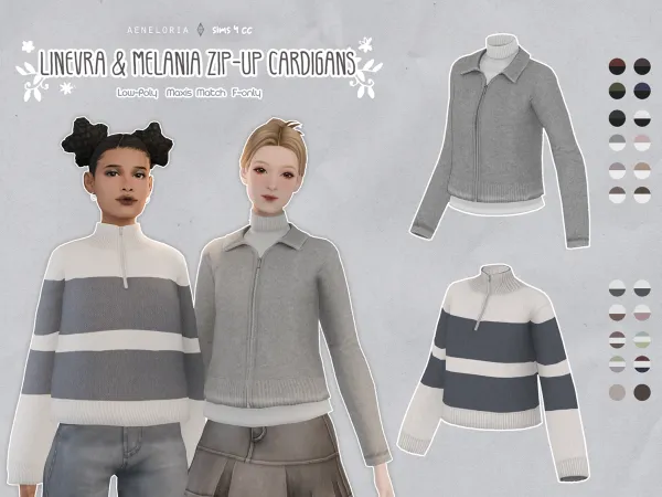 Maxis Match LINEVRA MELANIA ZIP UP CARDIGANS by aeneloria - The Sims 4 Custom Content